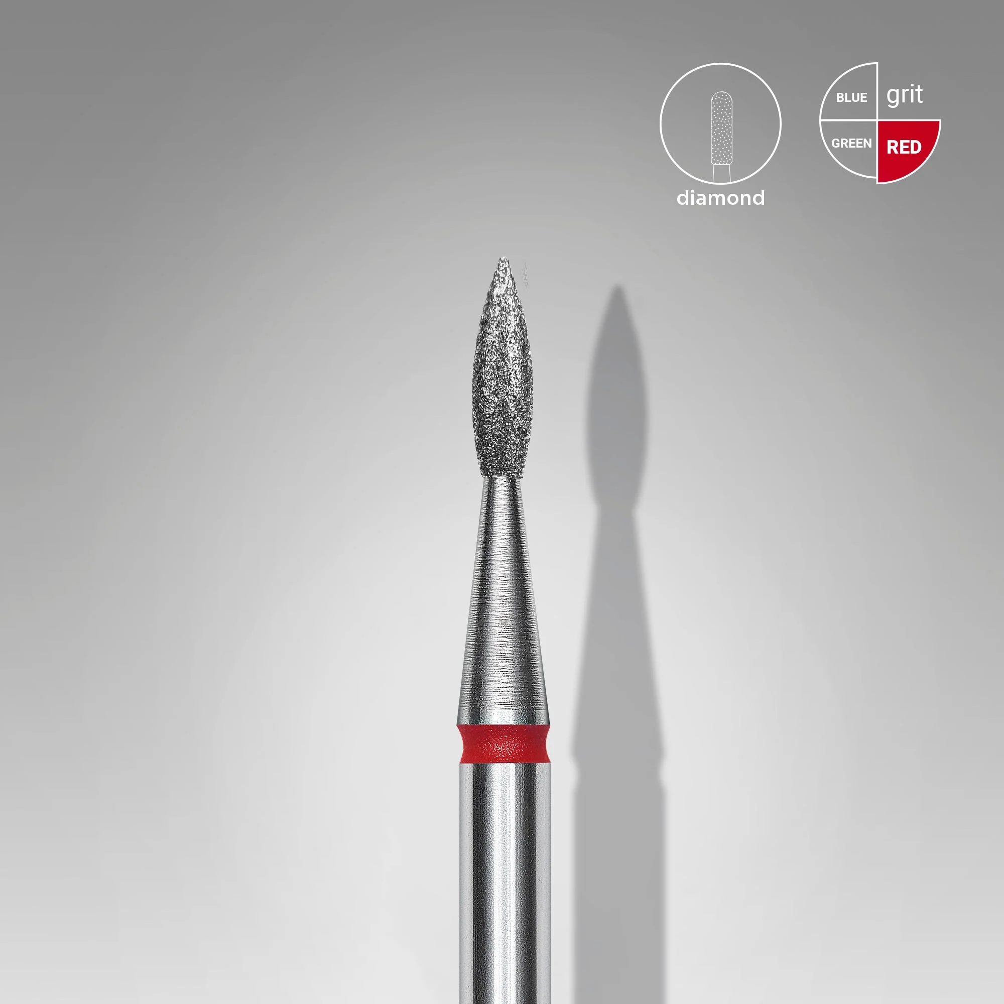STALEKS EXPERT Frez diamentowy „płomień ostry” czerwony, średnica 1,8 mm, część robocza 8 mm